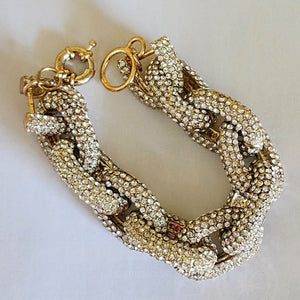Chunky Statement Link Turquoise, Crystal, Cream Gold Tone Bracelet