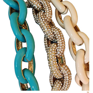 Chunky Statement Link Turquoise, Crystal, Cream Gold Tone Bracelet