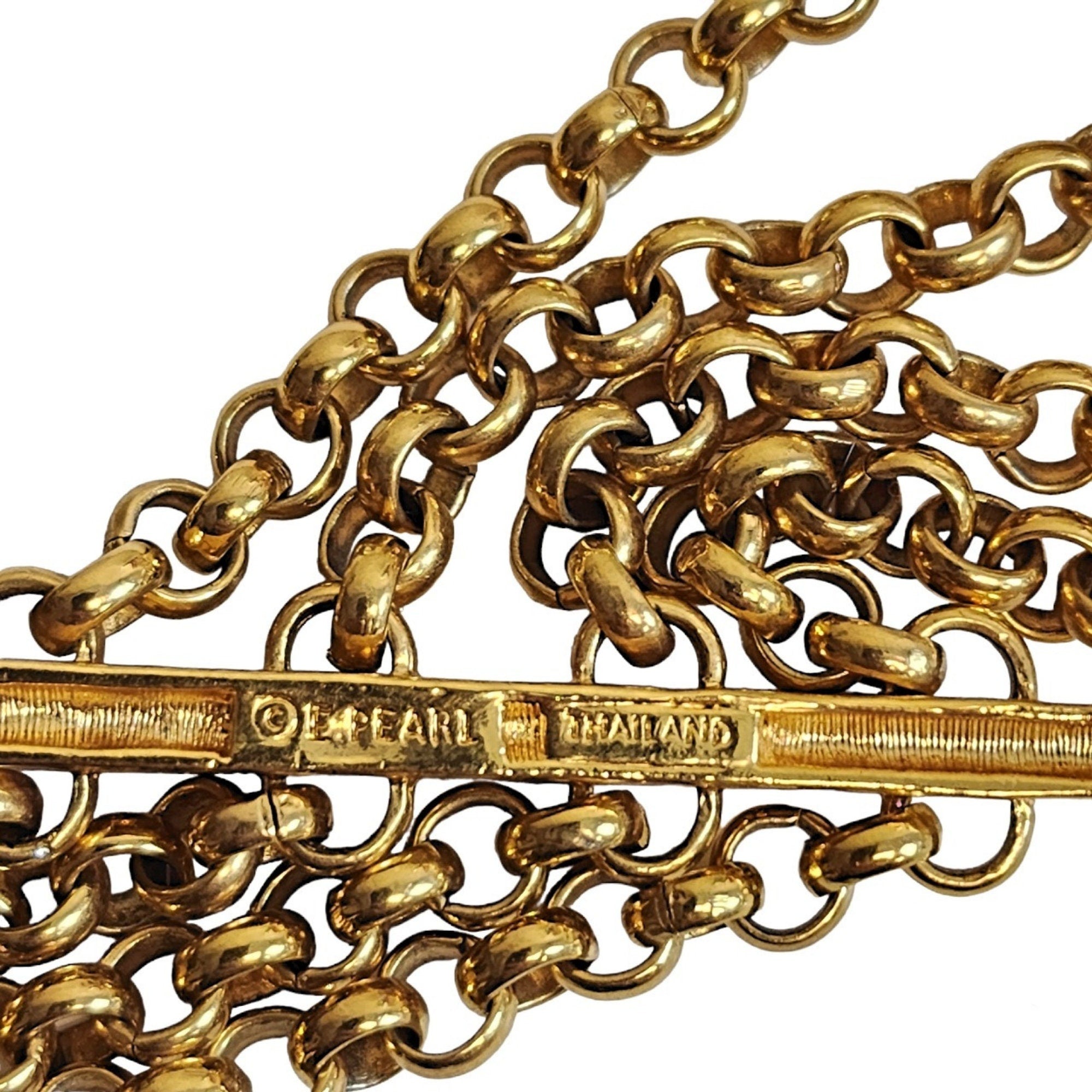 ERWIN PEARL Four Strand Web Gold Plated Pave Rhinestone Vintage Rolo Link Necklace