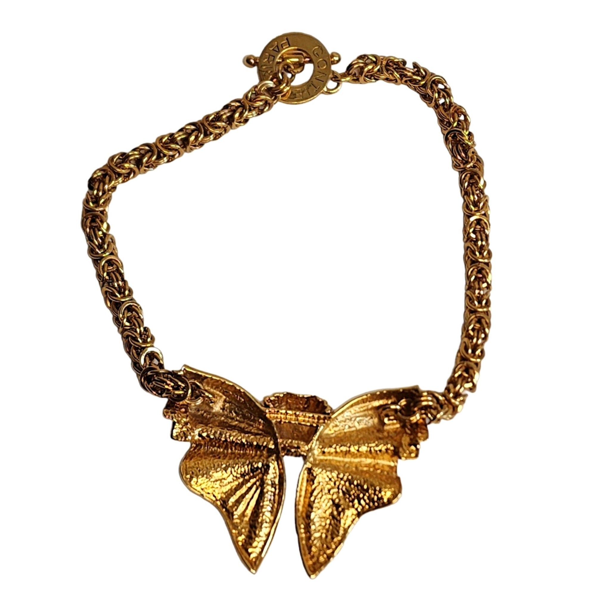 Gorgeous French CONTIE PARIS Butterfly Gold Plated Byzantine Chain Vintage Necklace
