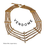 ERWIN PEARL Four Strand Web Gold Plated Pave Rhinestone Vintage Rolo Link Necklace