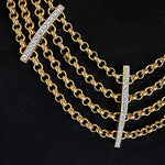 ERWIN PEARL Four Strand Web Gold Plated Pave Rhinestone Vintage Rolo Link Necklace