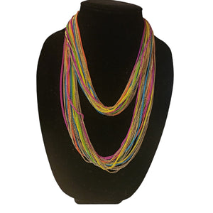 Stunning Rainbow Enamel Multistrand Gold Plated Vintage Necklace