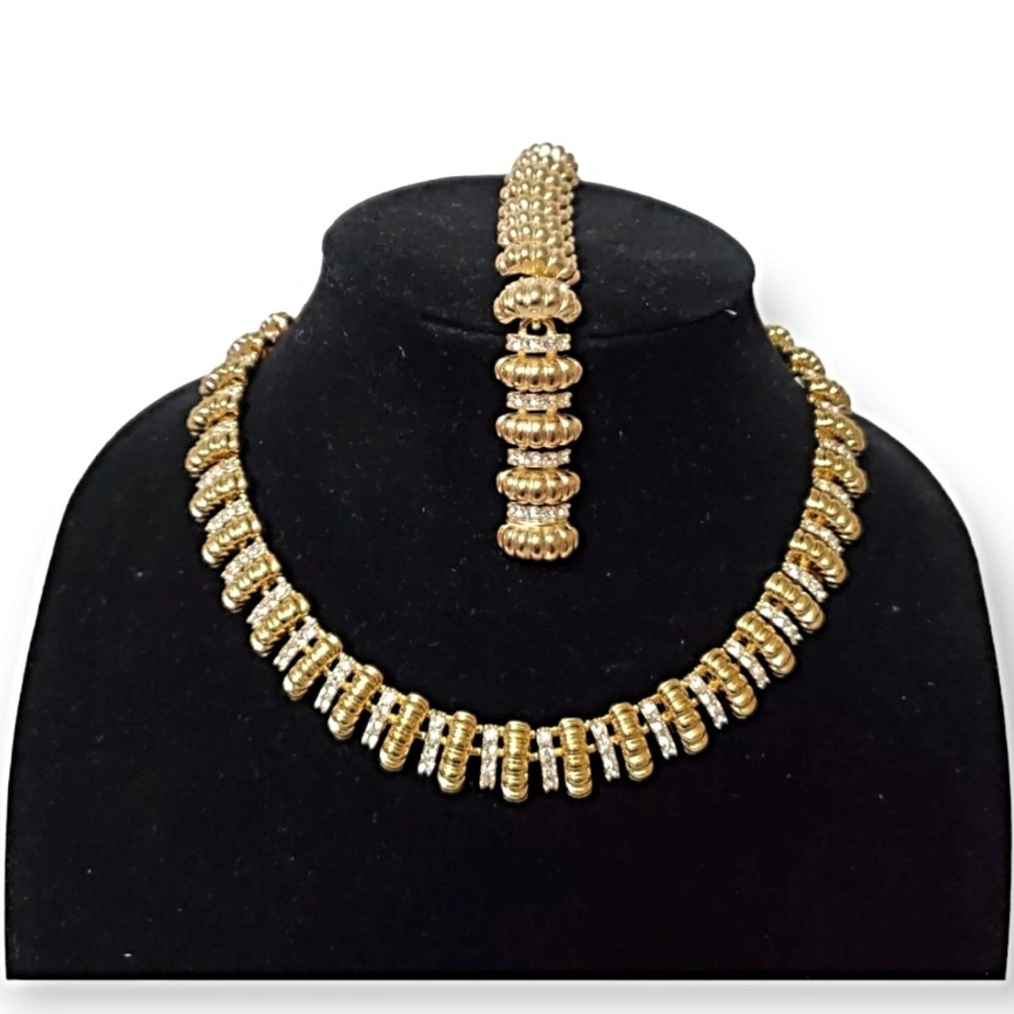 JBK Gold Plated Swarovski Bracelet Necklace Set, Jackelyn Kennedy Camrose Cross Necklace Bracelet