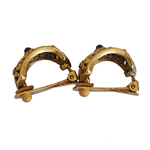 Etruscan Gold Plated Faux Pearl Cabochon Clip On Vintage Earrings