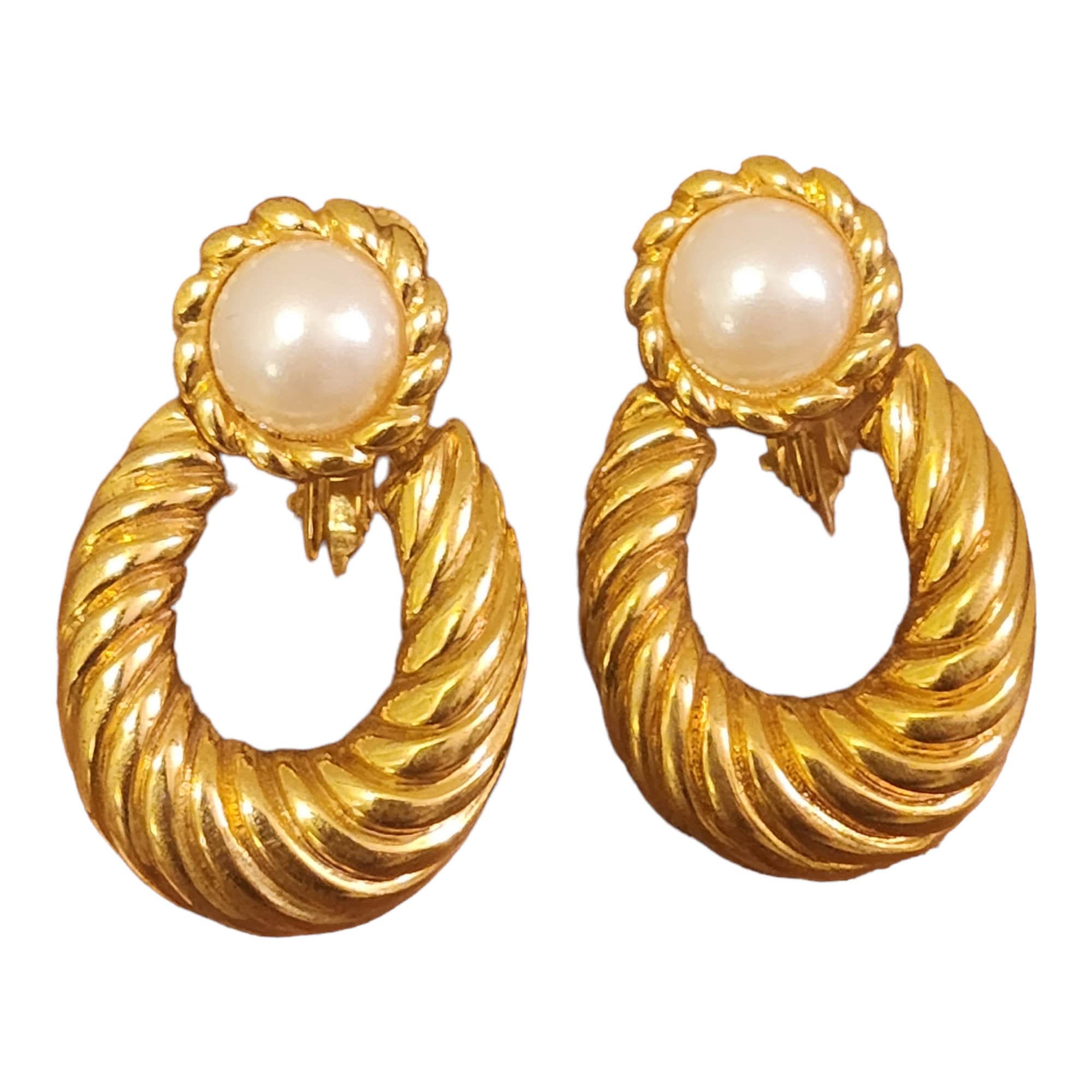 Stunning NAPIER Scalloped Gold-Plated Articulated Doorknocker Screw Back Vintage Earrings