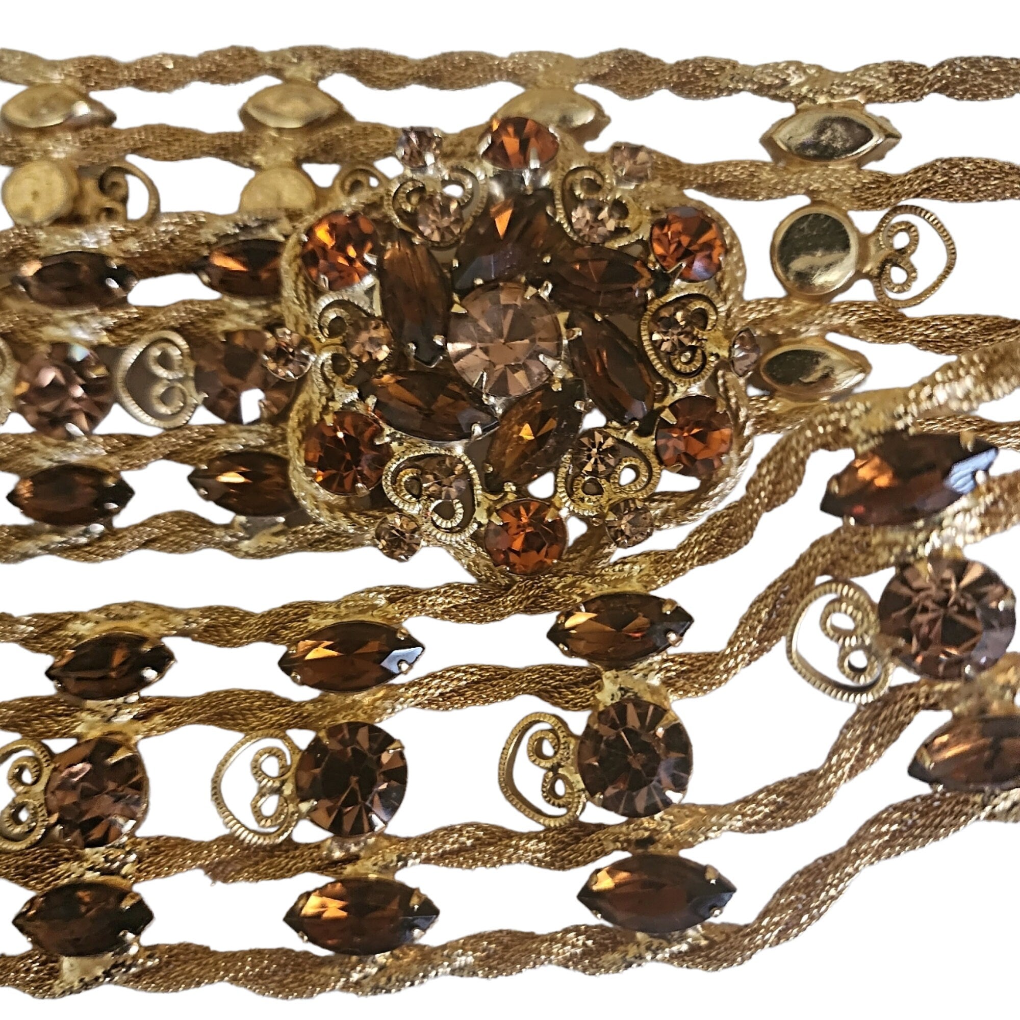 Stunning Yves Saint Lauren YSL Topaz Crystal Gold Plated Belt S-M