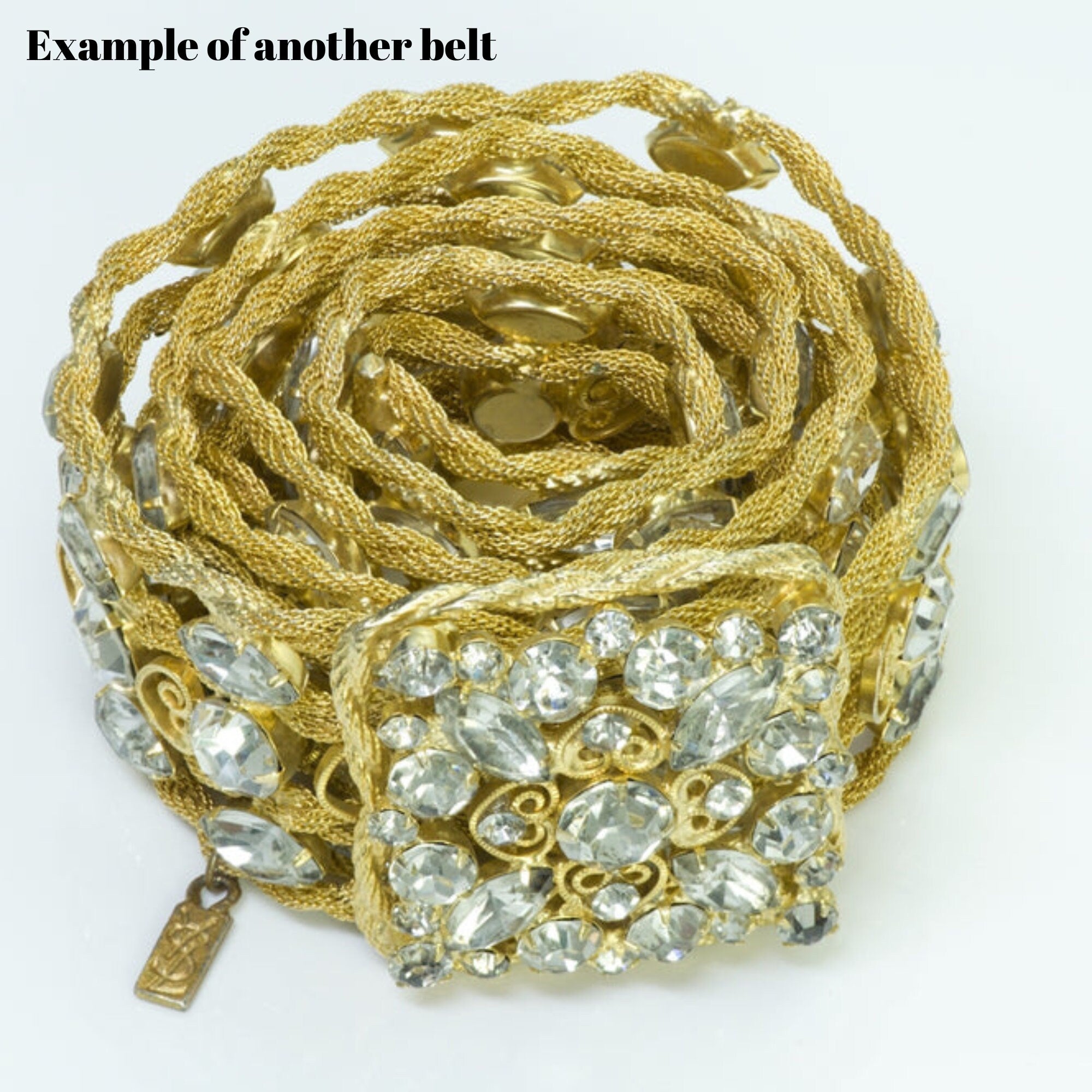 Stunning Yves Saint Lauren YSL Topaz Crystal Gold Plated Belt S-M