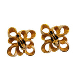 White Enamel Gold Plated Ribbon Bow Vintage Earrings