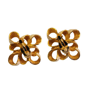 White Enamel Gold Plated Ribbon Bow Vintage Earrings