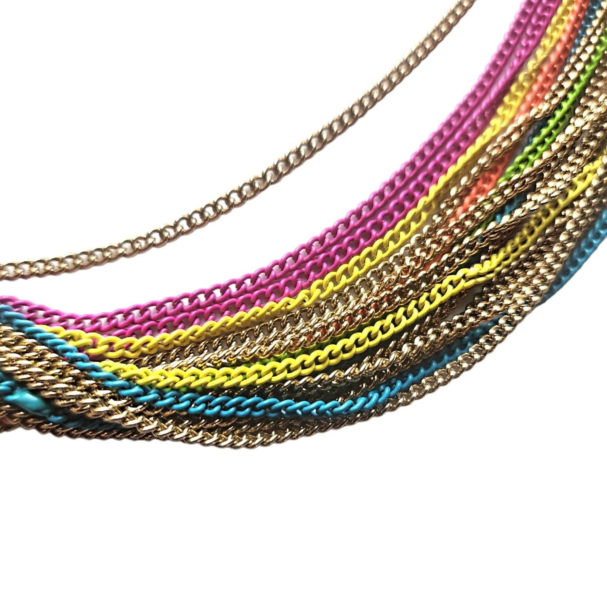Stunning Rainbow Enamel Multistrand Gold Plated Vintage Necklace