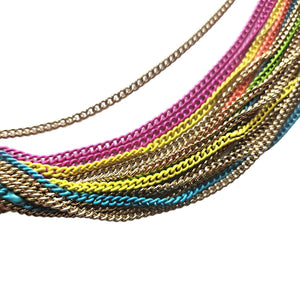 Stunning Rainbow Enamel Multistrand Gold Plated Vintage Necklace