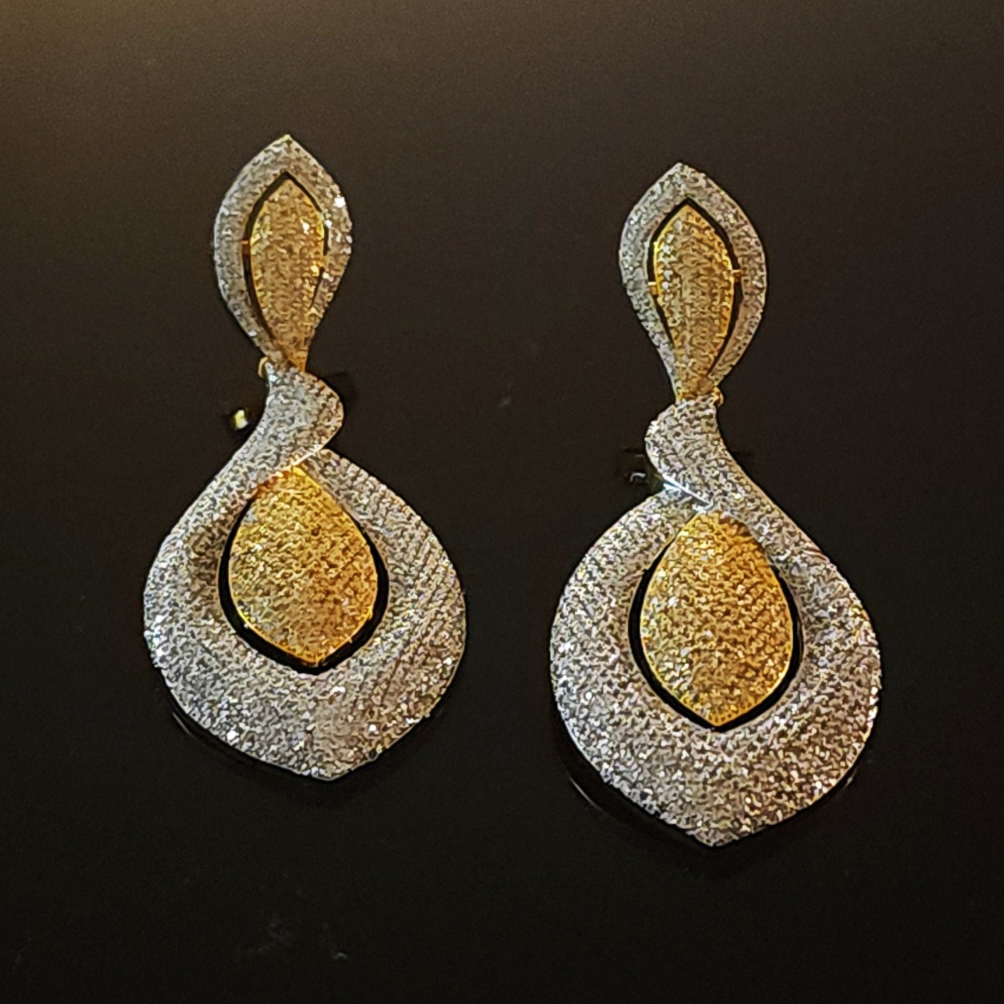 GORG! Teardrop 18K CZ Illusion Stones Yellow White Gold-Plated Earrings - Couture, Bridal Earrings, Wedding Statement Earrings