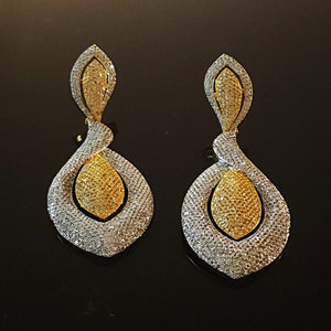GORG! Teardrop 18K CZ Illusion Stones Yellow White Gold-Plated Earrings - Couture, Bridal Earrings, Wedding Statement Earrings