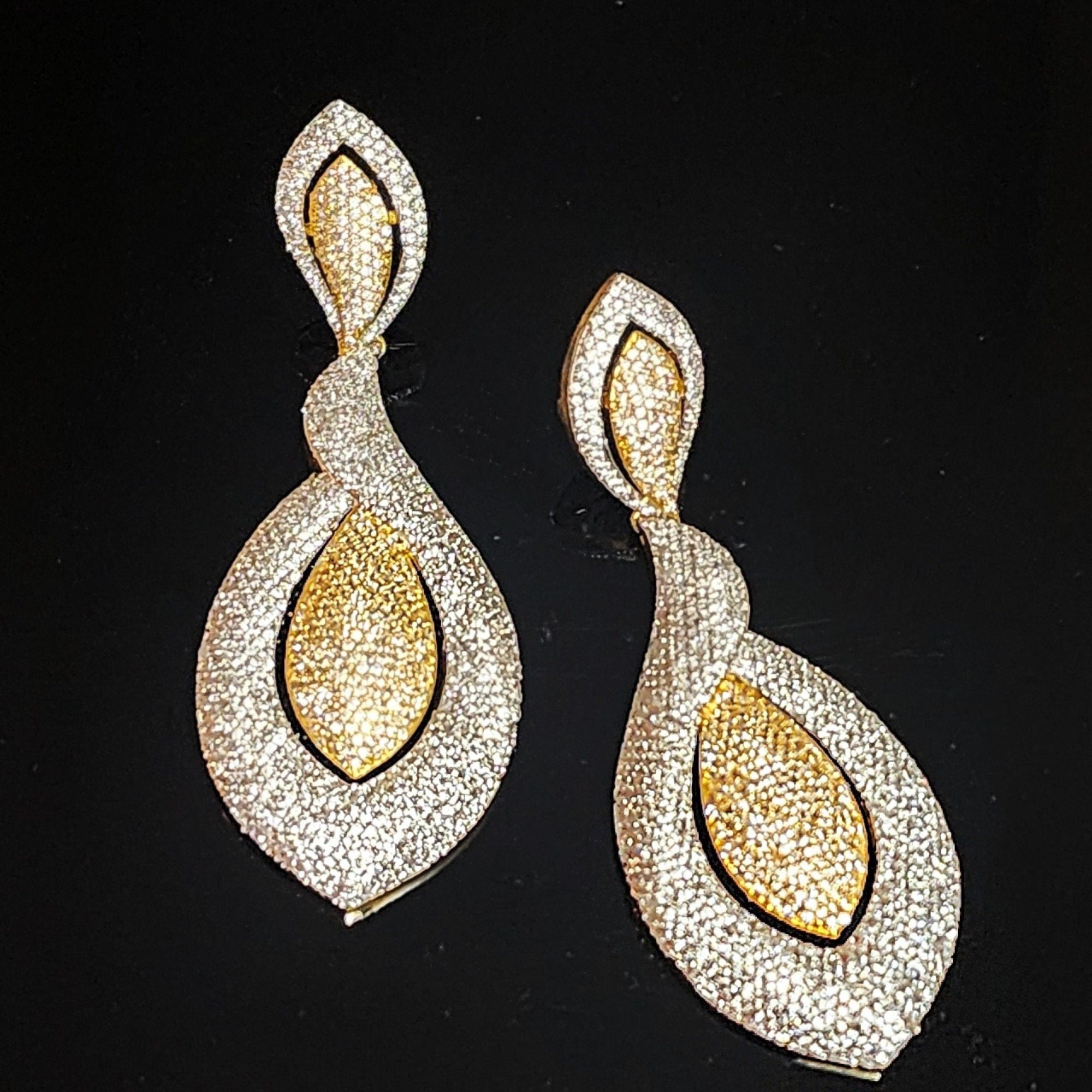 GORG! Teardrop 18K CZ Illusion Stones Yellow White Gold-Plated Earrings - Couture, Bridal Earrings, Wedding Statement Earrings