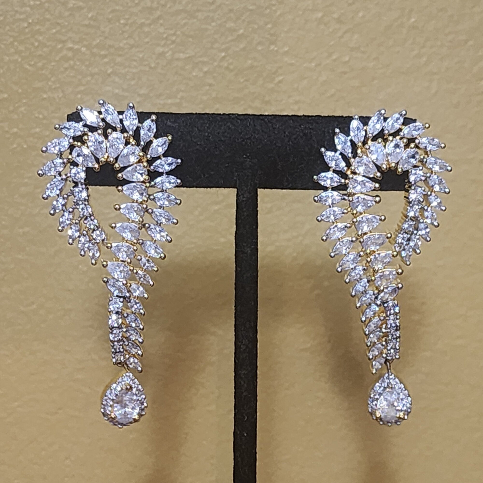 Stunning 18k CZ Marquise Yellow Gold-Plated Dangle Earrings, Wedding