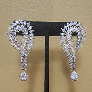 Stunning 18k CZ Marquise Yellow Gold-Plated Dangle Earrings, Wedding