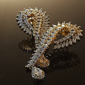 Stunning 18k CZ Marquise Yellow Gold-Plated Dangle Earrings, Wedding