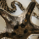 Huge CRAFT Starfish Guilloche Enamel Glass Vintage Pendant Wheat Woven Necklace