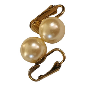 Classic HOBE Pearl 10 MM Stud Gold Plated Vintage Clip On Earrings