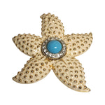 Large Signed CRAFT Enamel Starfish with Turquoise Cabochons and Diamant Crystals Gold Plated Vintage Brooch