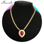 MONET Ruby Red Cabochon Gold Plated Tear Drop Pendant Necklace