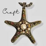 Huge CRAFT Starfish Guilloche Enamel Glass Vintage Pendant Wheat Woven Necklace
