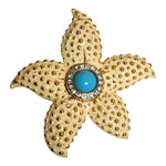 Large Signed CRAFT Enamel Starfish with Turquoise Cabochons and Diamant Crystals Gold Plated Vintage Brooch