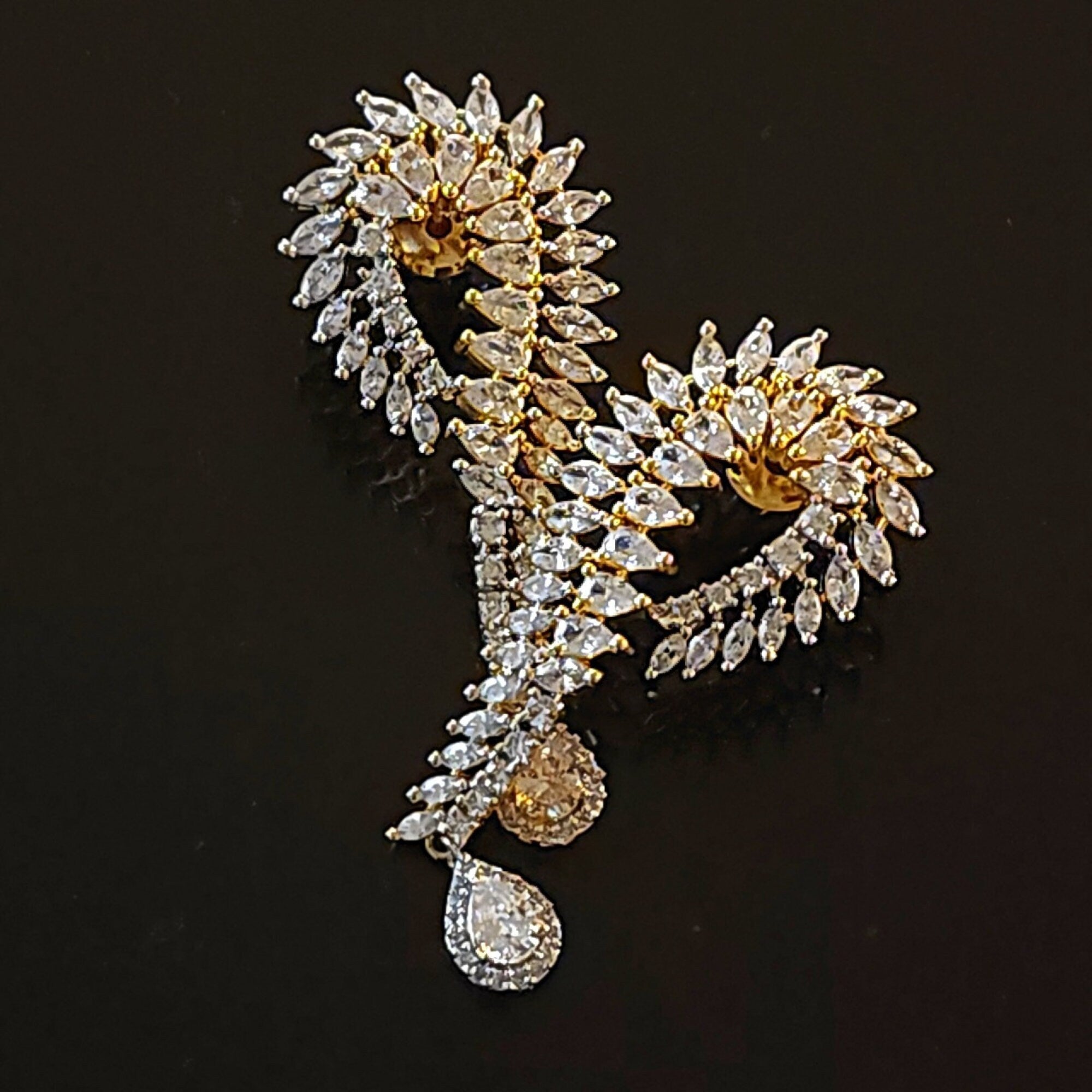 Stunning 18k CZ Marquise Yellow Gold-Plated Dangle Earrings, Wedding