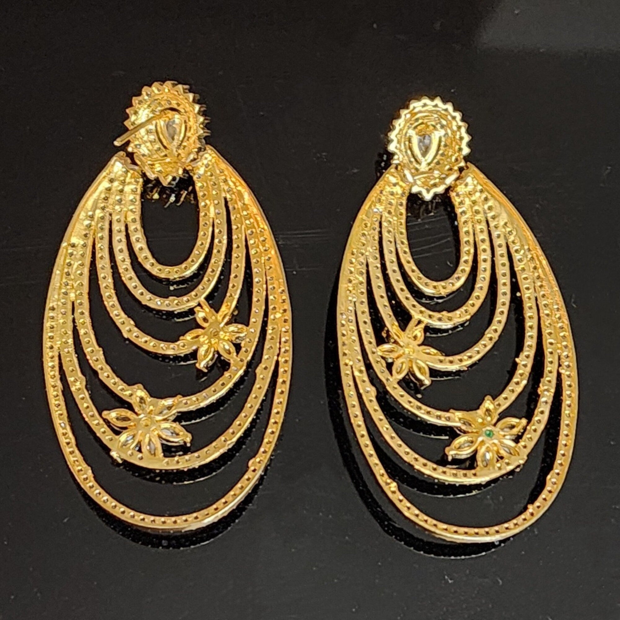 18K Swirl Blooming Flower Pave Marquise CZ Yellow Gold-Plated Earrings, Dangle Earrings, Bridal Earrings, Wedding Earrings