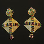 Maltese Cross Moghul Style Multicolor CZ Dangle Earrings, Runway, Couture Earrings