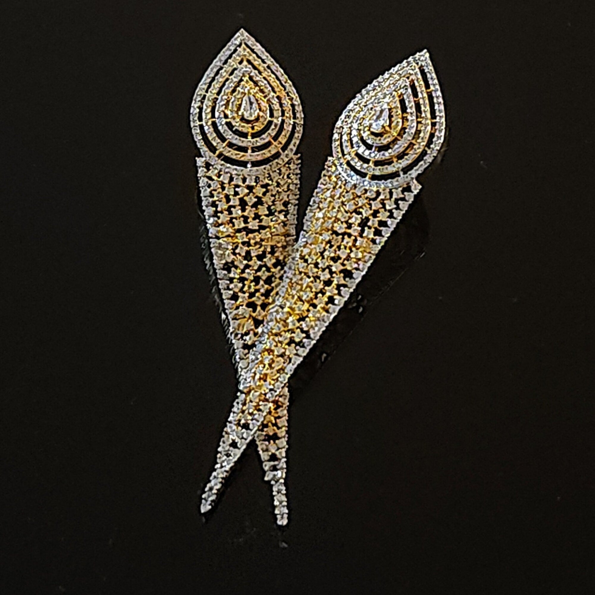 Modern 18k V Shaped CZ Cocktail Two-Tone Gold-Plated Earrings
