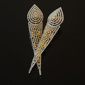 Modern 18k V Shaped CZ Cocktail Two-Tone Gold-Plated Earrings