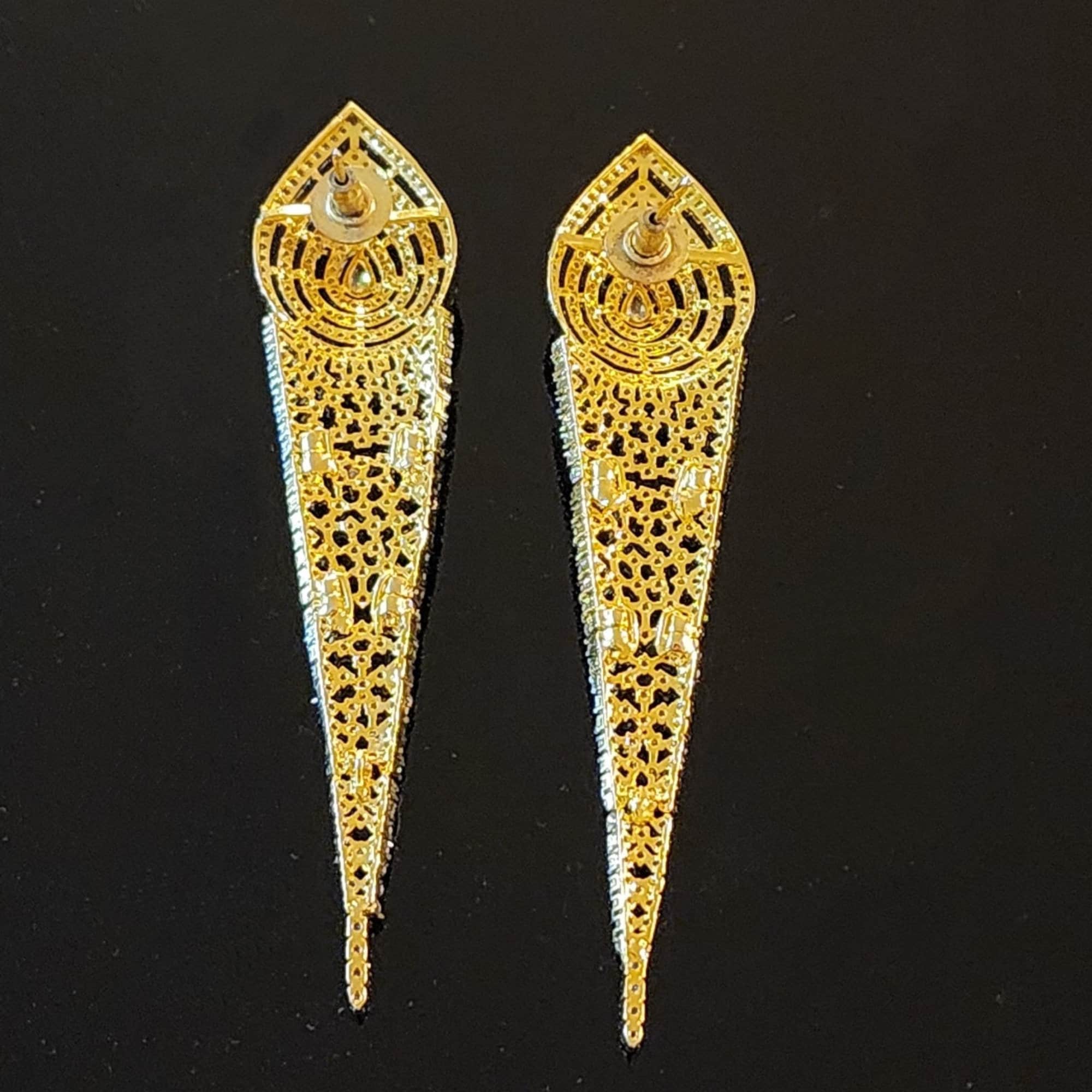 Modern 18k V Shaped CZ Cocktail Two-Tone Gold-Plated Earrings