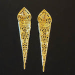 Modern 18k V Shaped CZ Cocktail Two-Tone Gold-Plated Earrings