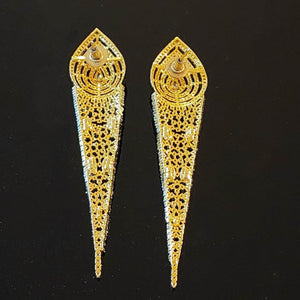 Modern 18k V Shaped CZ Cocktail Two-Tone Gold-Plated Earrings