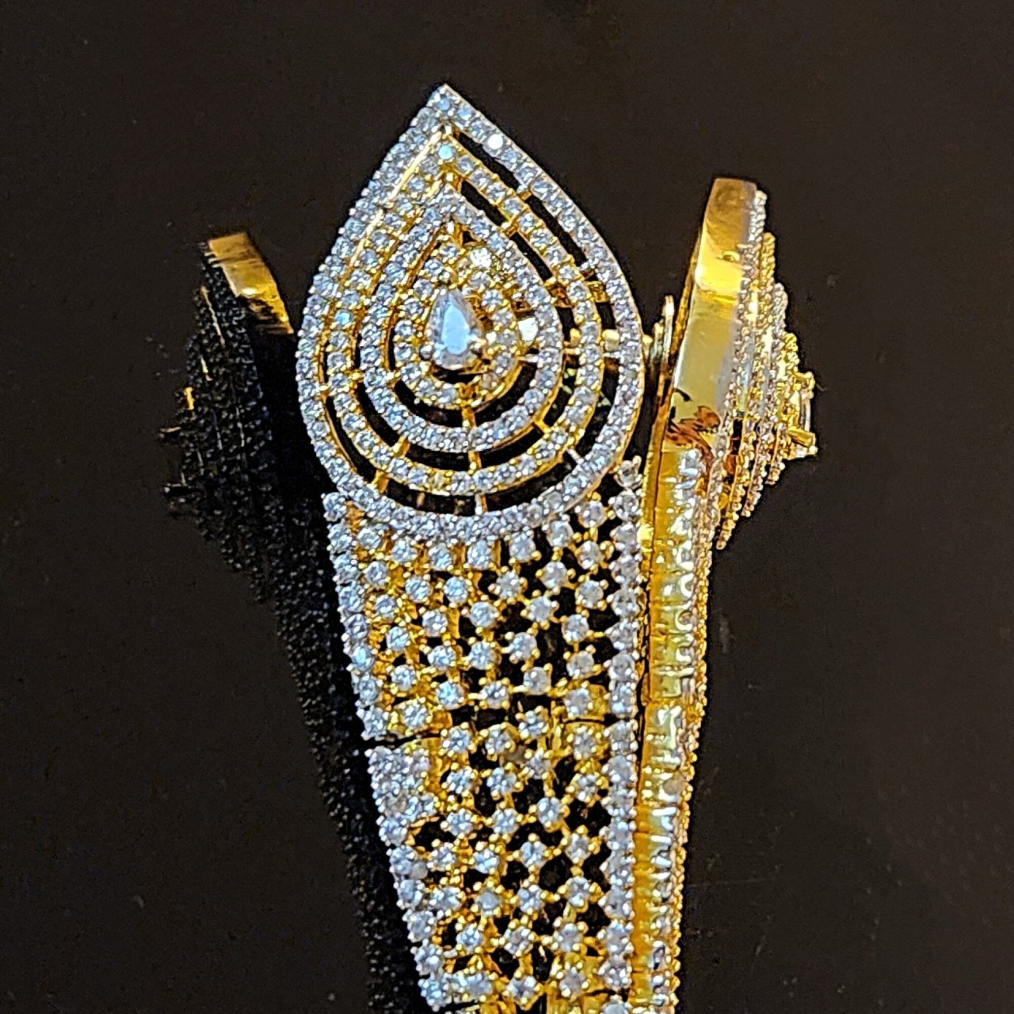 Modern 18k V Shaped CZ Cocktail Two-Tone Gold-Plated Earrings
