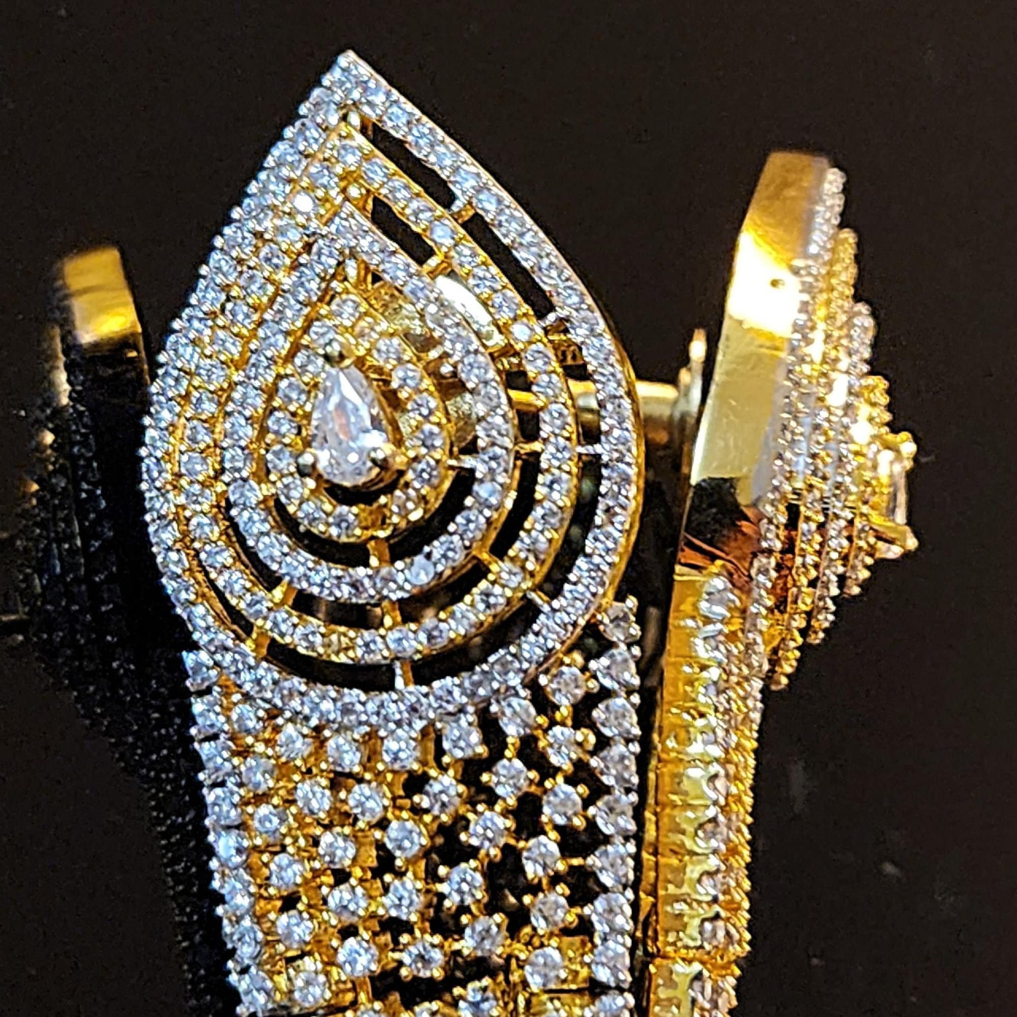 Modern 18k V Shaped CZ Cocktail Two-Tone Gold-Plated Earrings