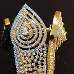 Modern 18k V Shaped CZ Cocktail Two-Tone Gold-Plated Earrings