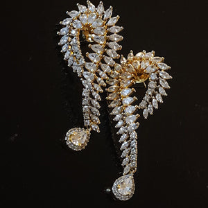 Stunning 18k CZ Marquise Yellow Gold-Plated Dangle Earrings, Wedding