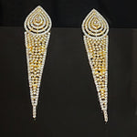 Modern 18k V Shaped CZ Cocktail Two-Tone Gold-Plated Earrings
