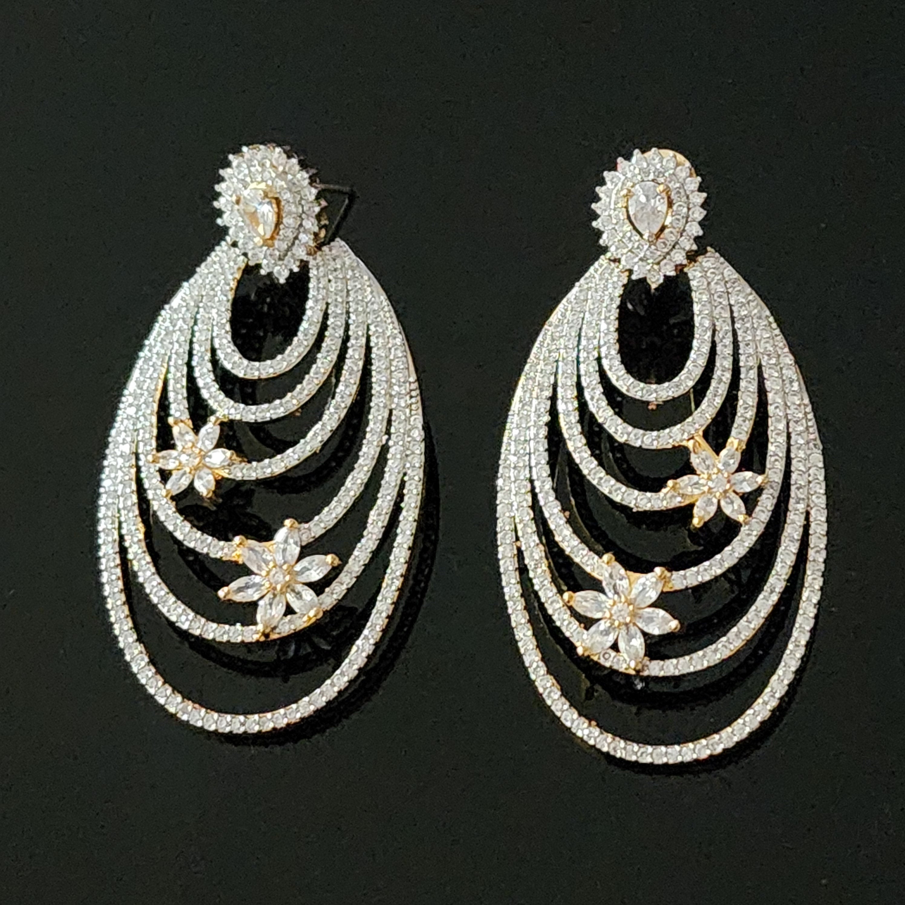 18K Swirl Blooming Flower Pave Marquise CZ Yellow Gold-Plated Earrings, Dangle Earrings, Bridal Earrings, Wedding Earrings