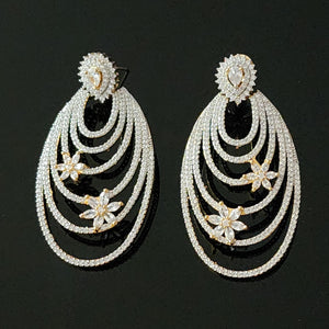 18K Swirl Blooming Flower Pave Marquise CZ Yellow Gold-Plated Earrings, Dangle Earrings, Bridal Earrings, Wedding Earrings