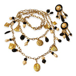 Gorgeous Baroque Pearl SeaShell Gold Plated Double Strand Charm Dangle Vintage Necklace and Earrings