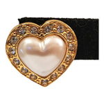 AVON Puffy Heart Pearl Crystal Gold Plated Pierced Vintage Earrings