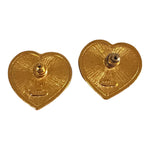 AVON Puffy Heart Pearl Crystal Gold Plated Pierced Vintage Earrings