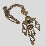 Eyptian Revival Blue Cabochon Silvertone Dangle Vintage Estruscan Necklace