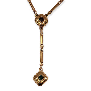 CRAFT Signed Glass Y-Lariat Gold Plated Vintage Necklace