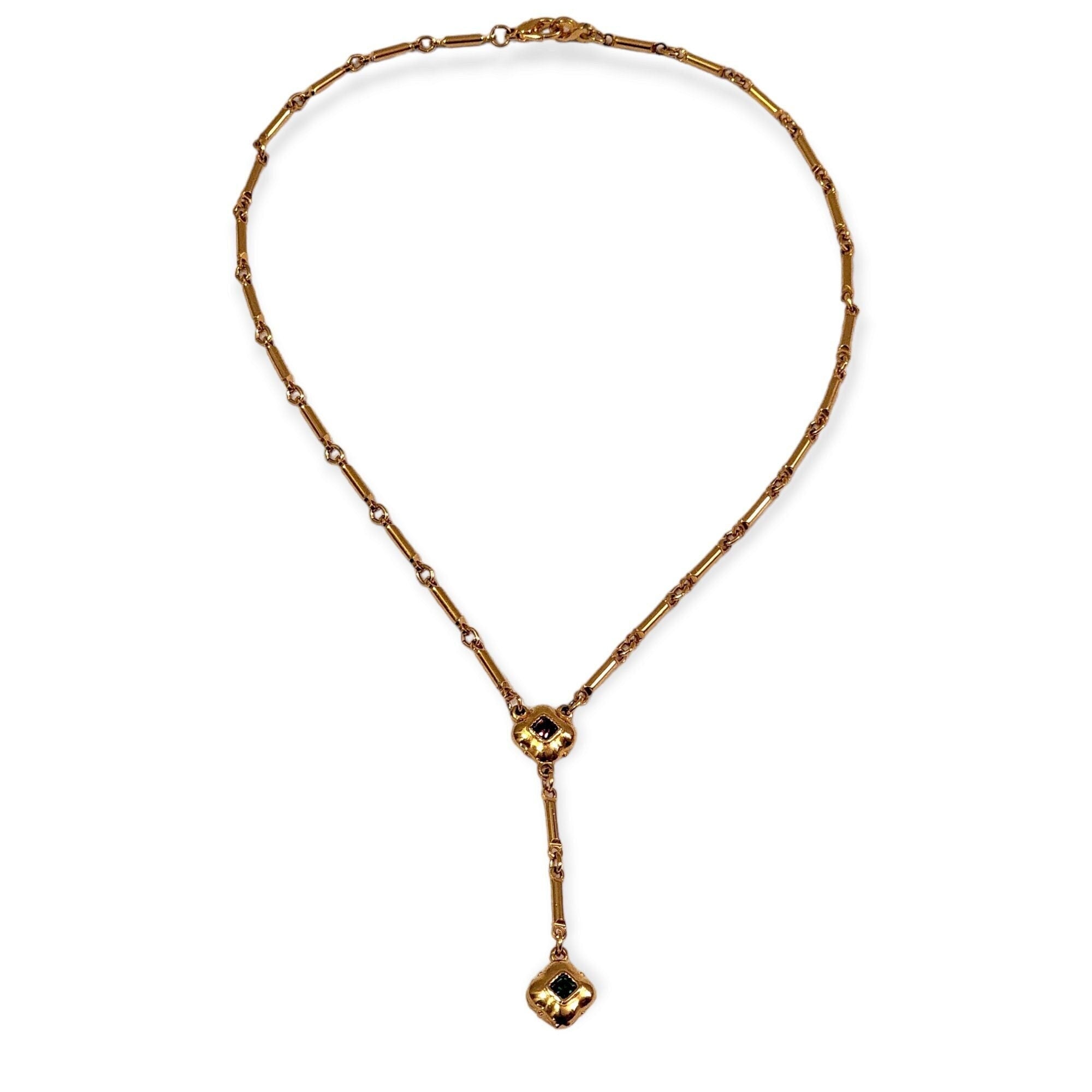 CRAFT Signed Glass Y-Lariat Gold Plated Vintage Necklace