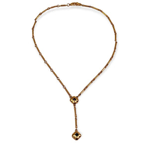 CRAFT Signed Glass Y-Lariat Gold Plated Vintage Necklace